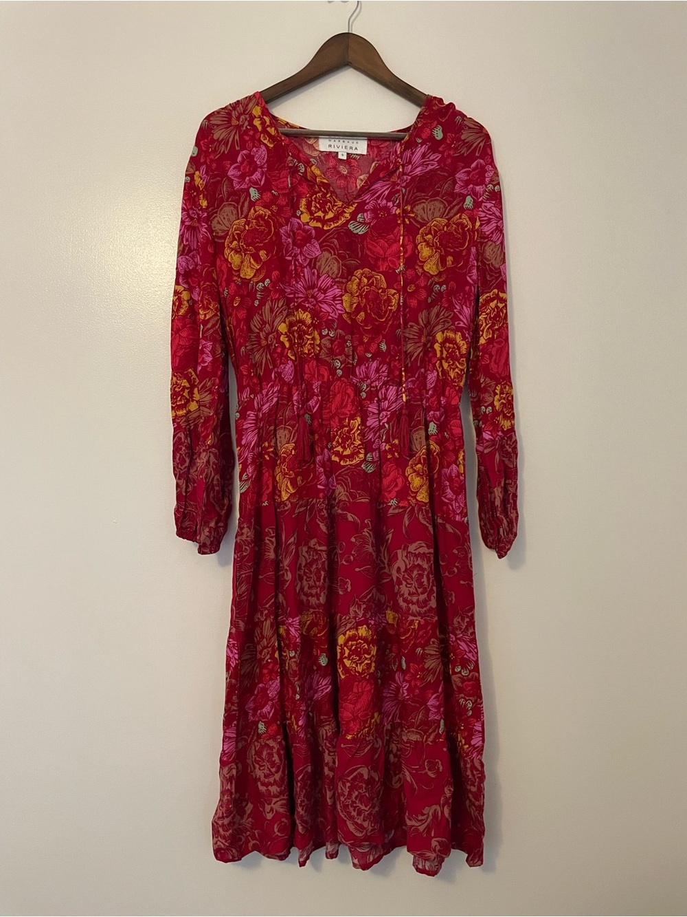 Margaux Rivera Bohemian Peasant Smocked Waist Balloon Sleeve Floral Maxi